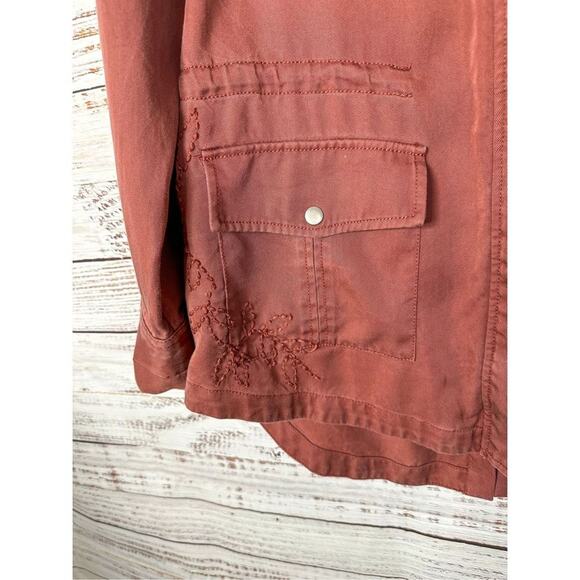 Ecru Women's Embroidered Drawstring Waist Cargo Utility Jacket Brick Size Medium - Picture 5 of 14